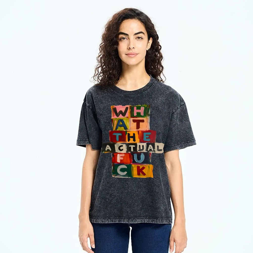 Unisex Colored Letters Printed Washed Tee