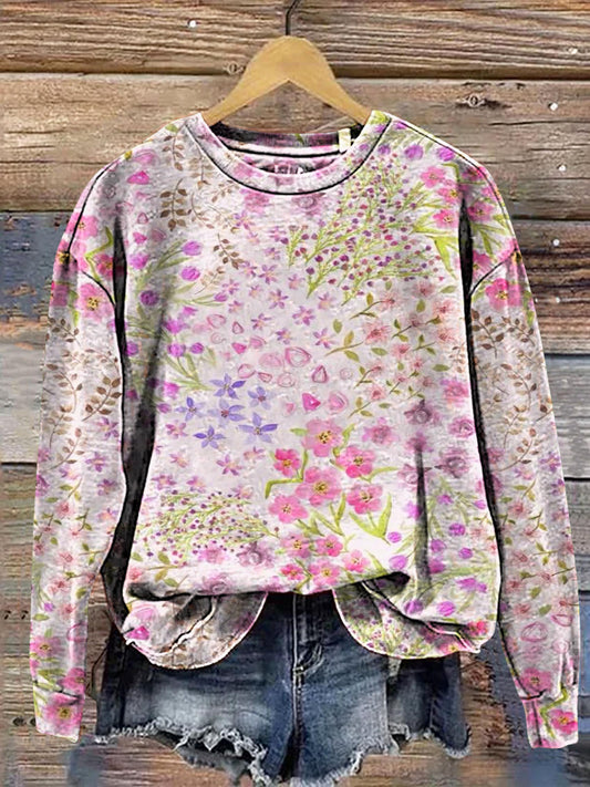 Vintage Floral Print Casual Sweatshirt