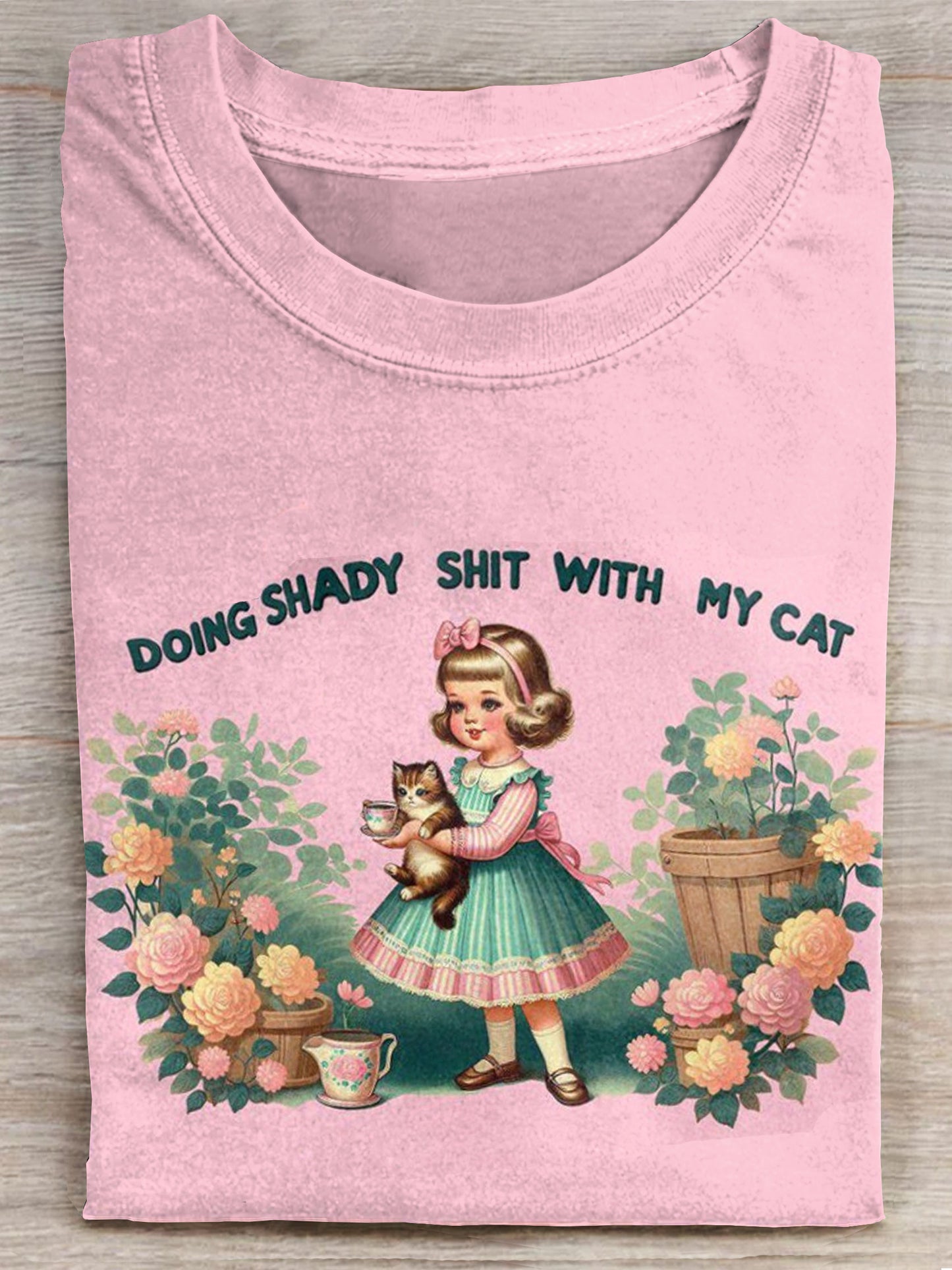 Doing Shady Shit With My Cat Humorous Adult Sarcastic Cat Lover Art Print Casaul Short Sleeve T-shirt