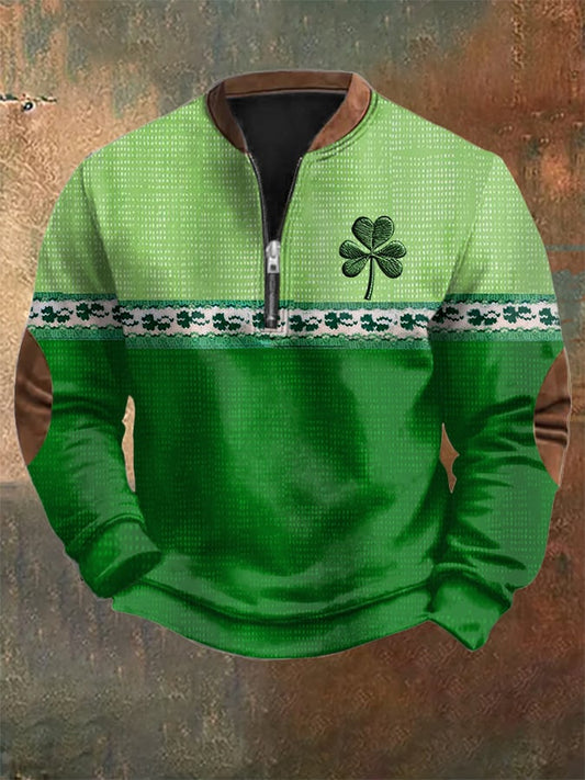 Men's St. Patrick's Day Print Zipper Collar Sweatshirt