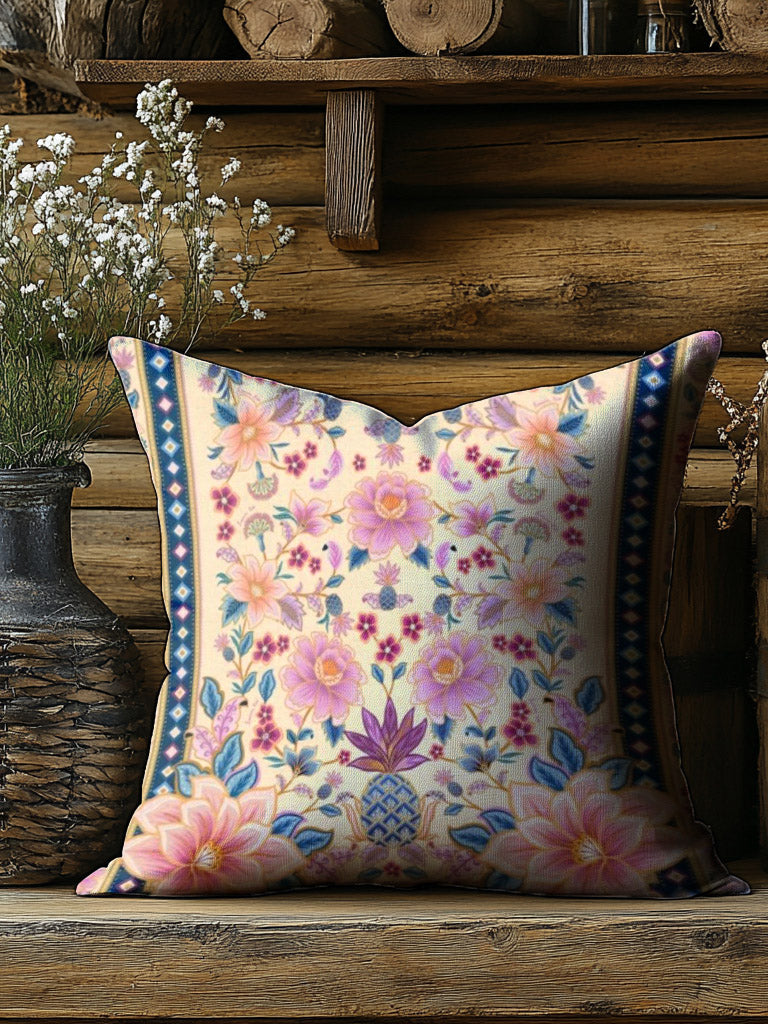 Retro Flower Print Casual Pillow