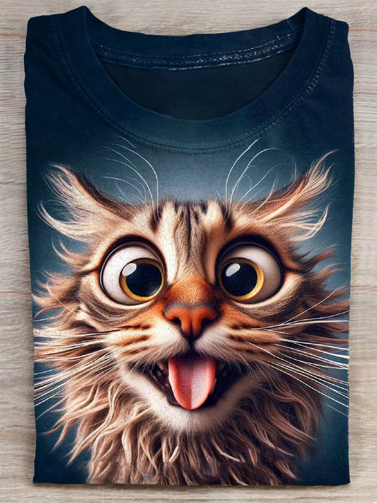 Naughty Cat Funny Art Print Casaul T-shirt