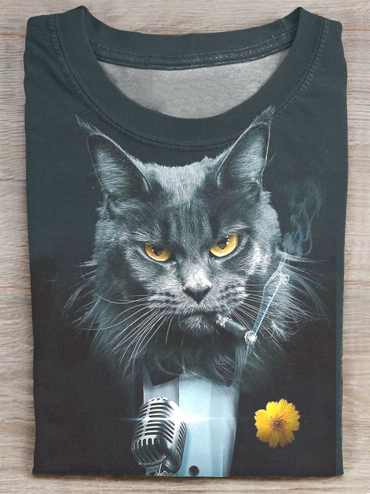 Black Cat Art Print Casaul T-shirt