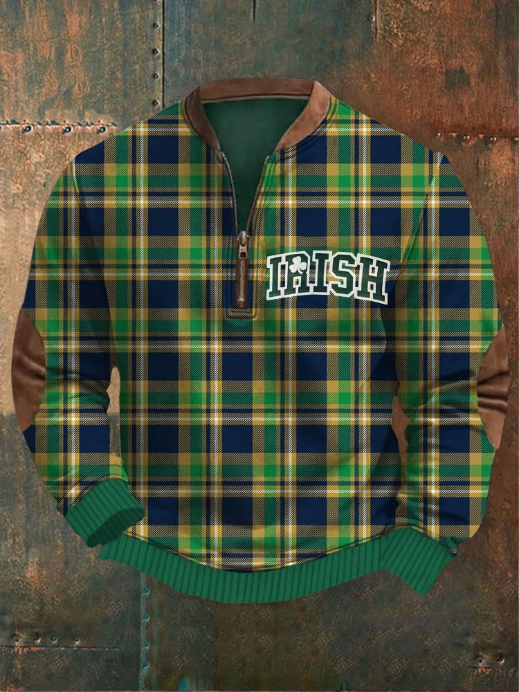 Men's St. Patrick's Day Trefoil Check Zip-Up Sweatshirt