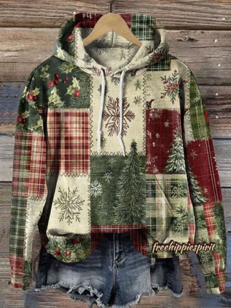 Vintage Christmas Patchwork Art Print Casual  Sweatshirt