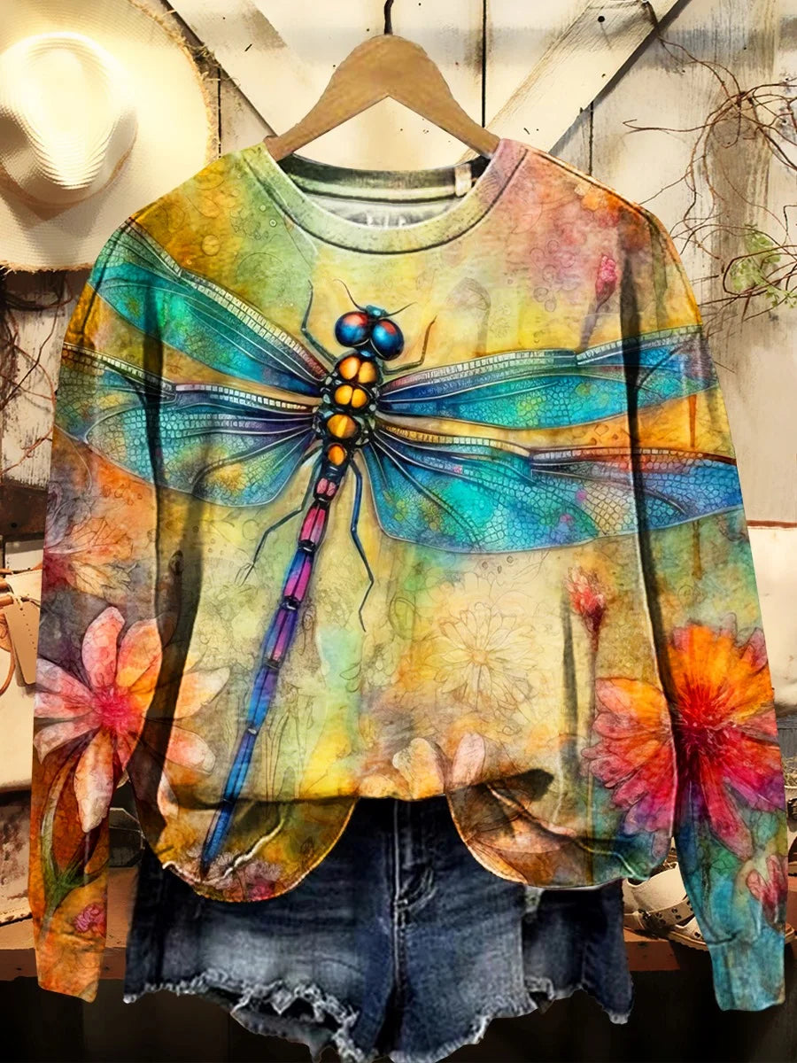 Women's Dragonfly Printed Crew Neck T-Shirt