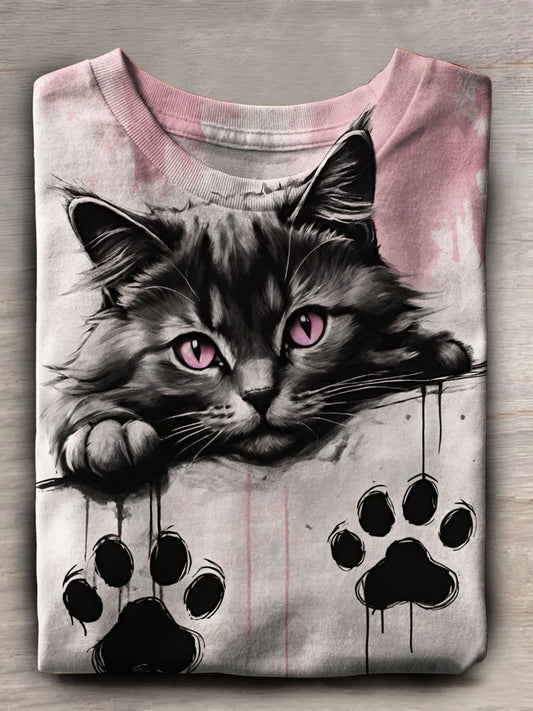 Cat Print Casual Short Sleeve Top