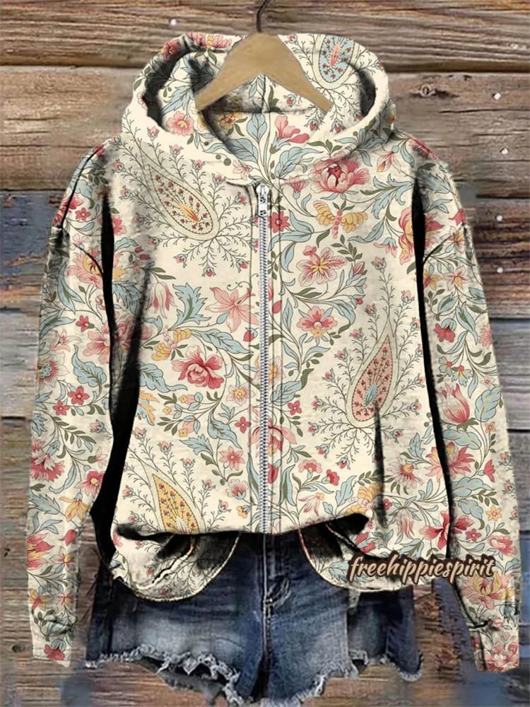 Retro Paisley Floral Print Casual Hoodie Sweatshirt