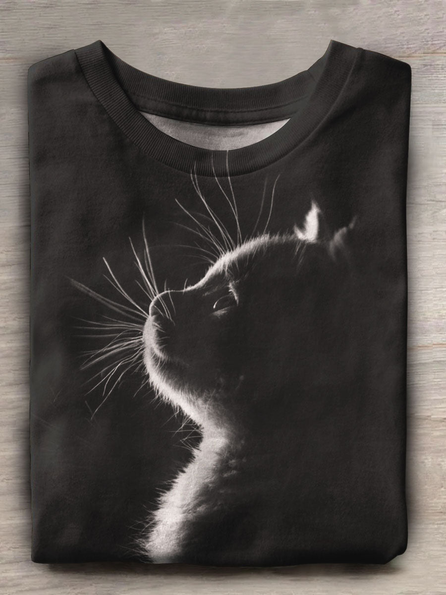 Cat Art Print Casual Short Sleeve Top