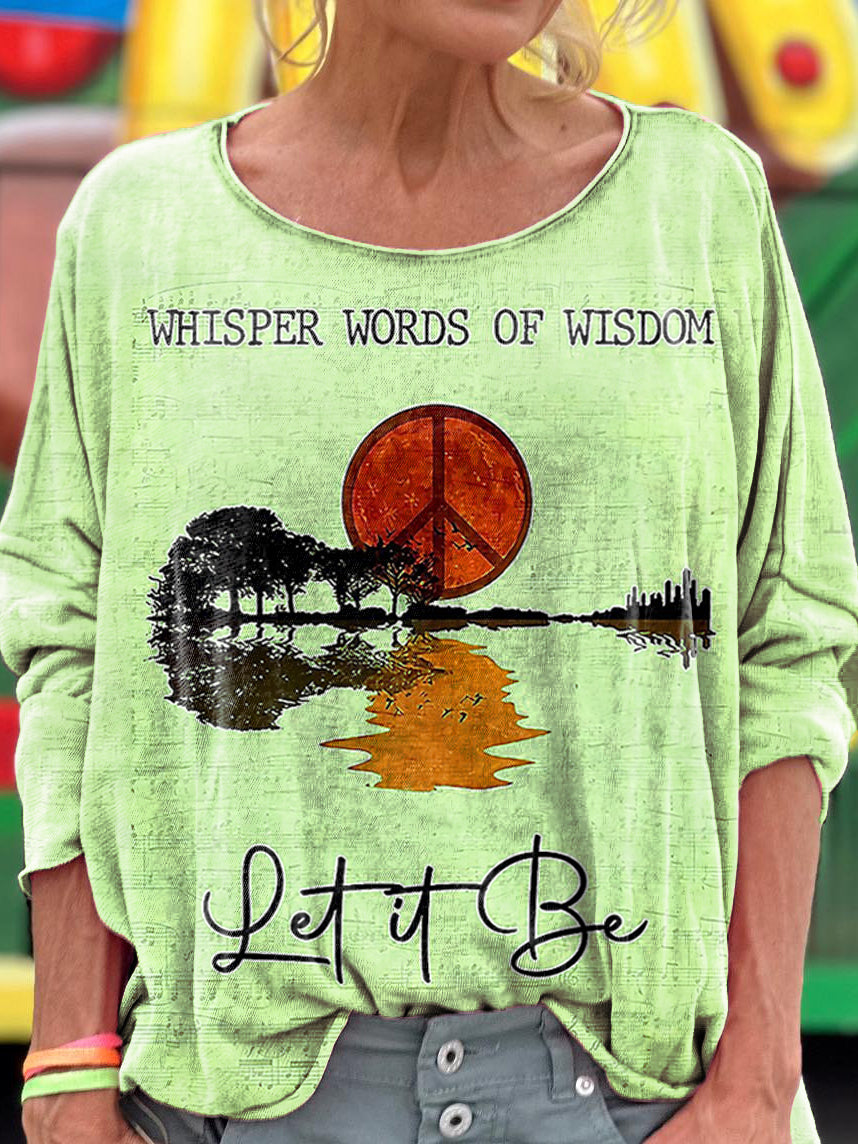 Women's Hippie Whisper Words Of Wisdom Print Casual Long Sleeve T-shirt