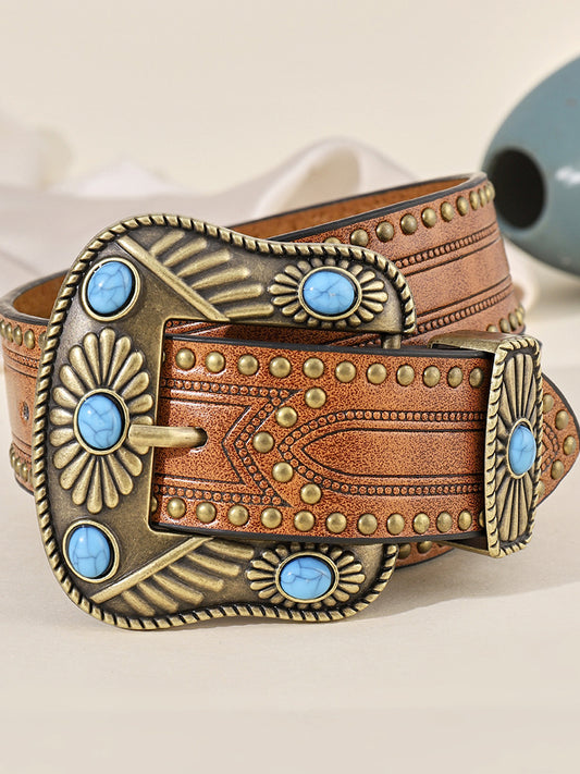 Vintage Western Turquoise Studded Leather Belt