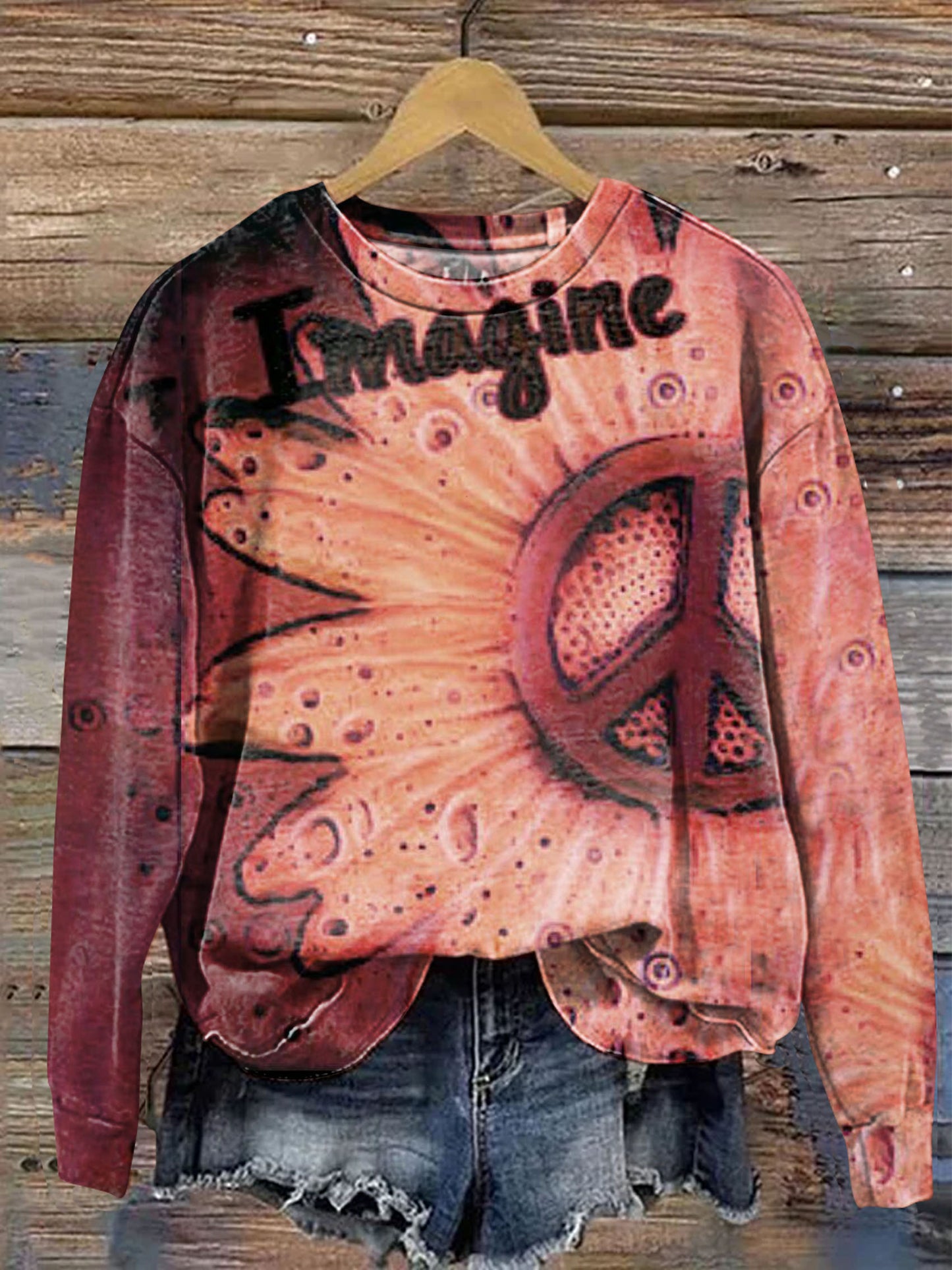 Imagine Floral Hippie Pattern Art Print Casual Sweatshirt