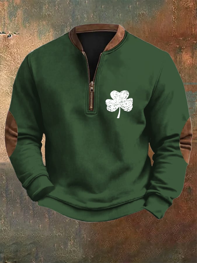 Men's St. Patrick's Day Print Zipper Collar Sweatshirt