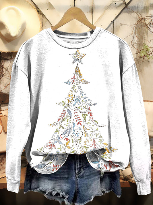 Botanical Christmas Tree Art Print Casual Sweatshirt