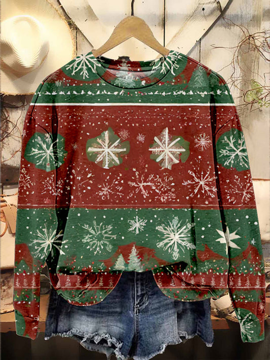 Christmas Snowflake Holiday Casual Print Sweatshirt