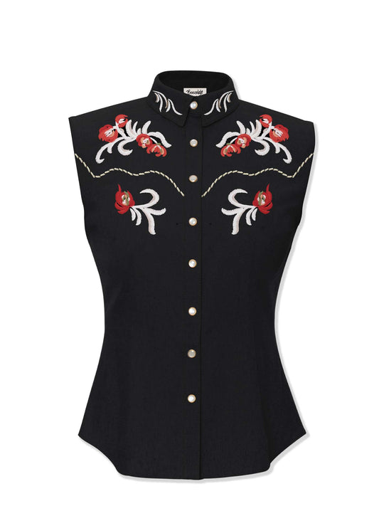 Western Vintage Flower - 100% Cotton Sleeveless Shirt