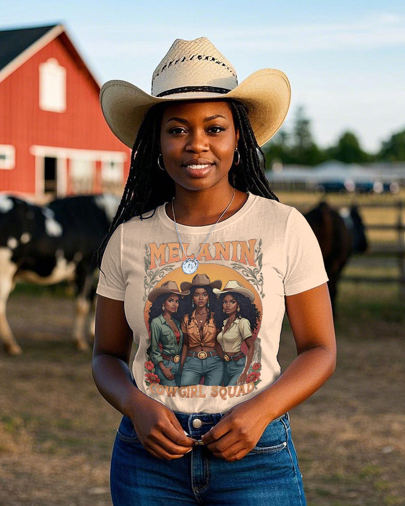 Melanin Cowgirl Squad Crew Neck Short Sleeve Cotton T-shirt