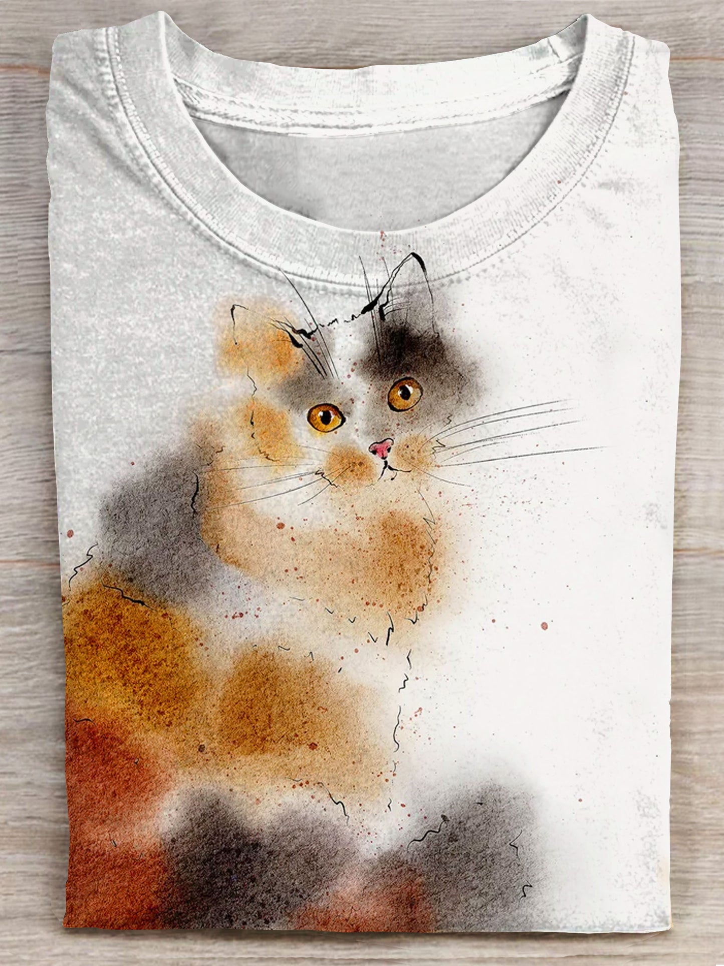 Calico Cat Painting Pets Watercolor Art Print Casaul Short Sleeve T-shirt