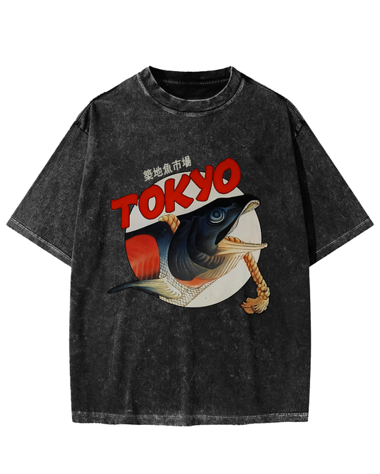 Tokyo Tsukiji Fish Market Vintage Washed T-shirt