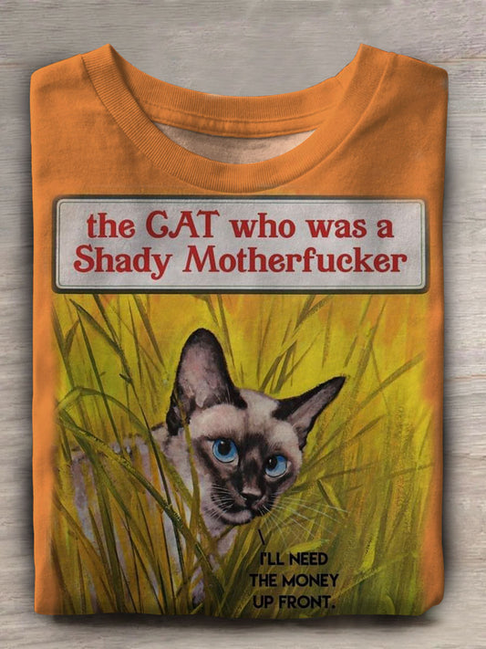 The Cat Who Was A Shady Motherfucker Print Casual Short Sleeve Top