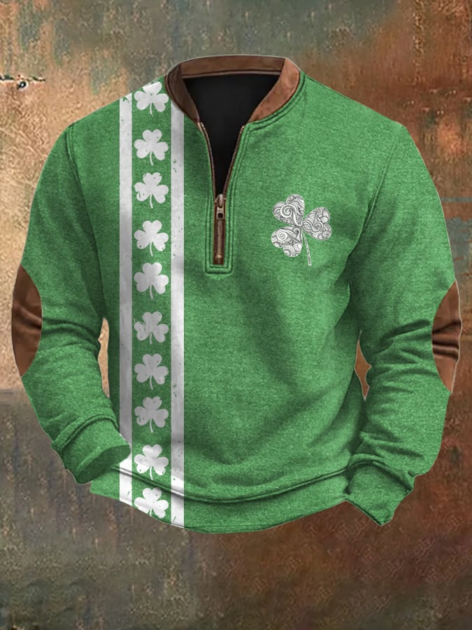 Men's St. Patrick's Day Print Zipper Collar Sweatshirt