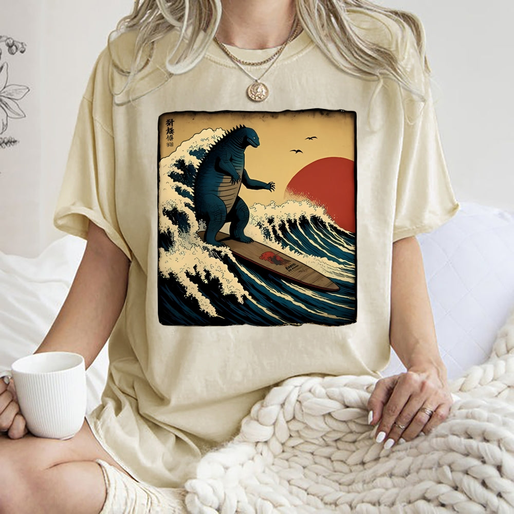 Unisex Vintage Japanese illustration Printed Washed Tee