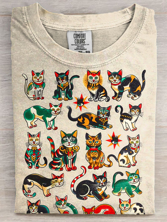 Cats Art Print Casaul Short Sleeve T-shirt