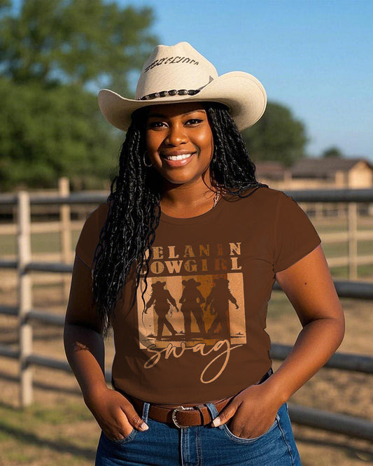 Melanin Cowgirl Swag Crew Neck Short Sleeve Cotton T-shirt