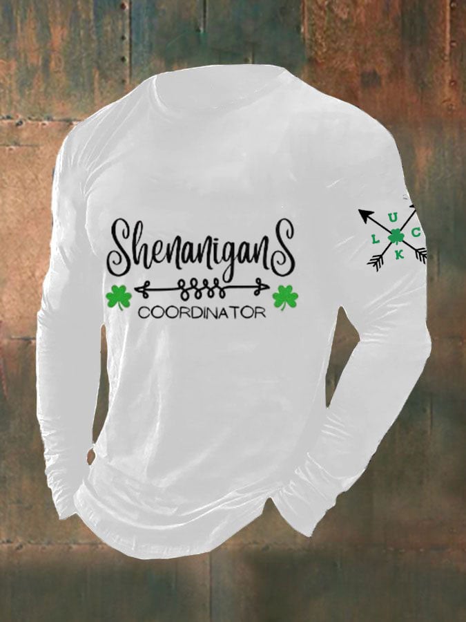 Men's St. Patrick's Day Shenanigans Shamrock Casual Long Sleeve T-Shirt