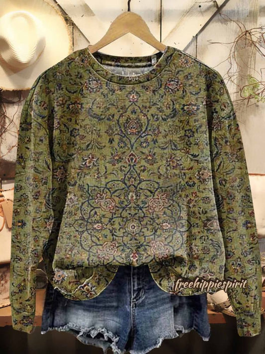 Women's Ethnic Art Pattern Print Casual Crew Neck Sweatshirt