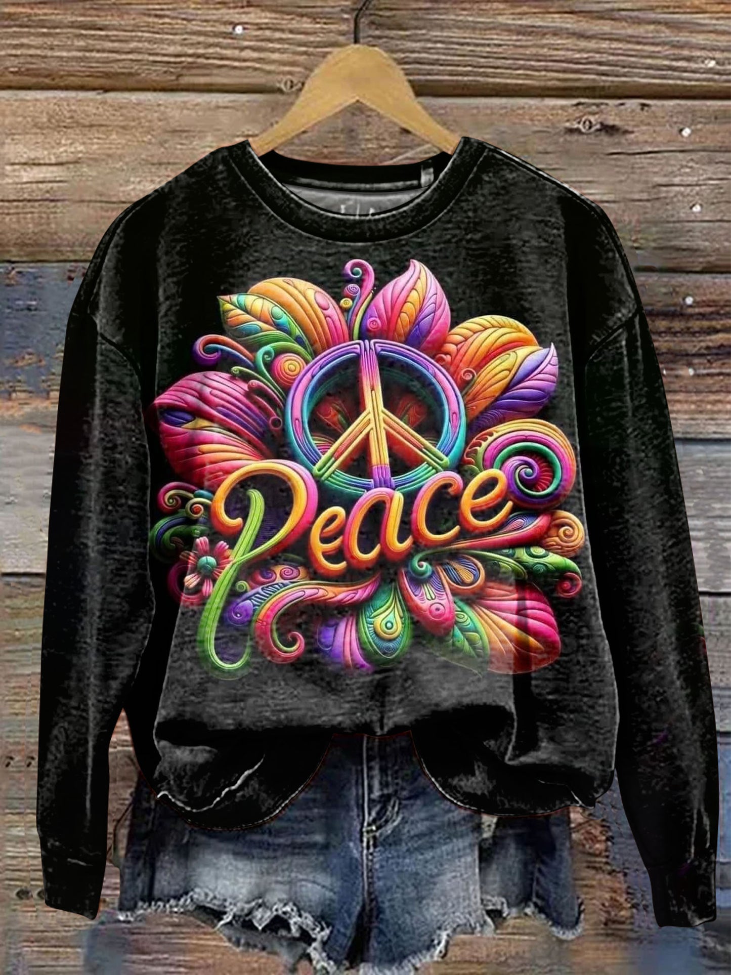 Peaceful Colorful Botanical Hippie Graphic Art Print Casual Sweatshirt