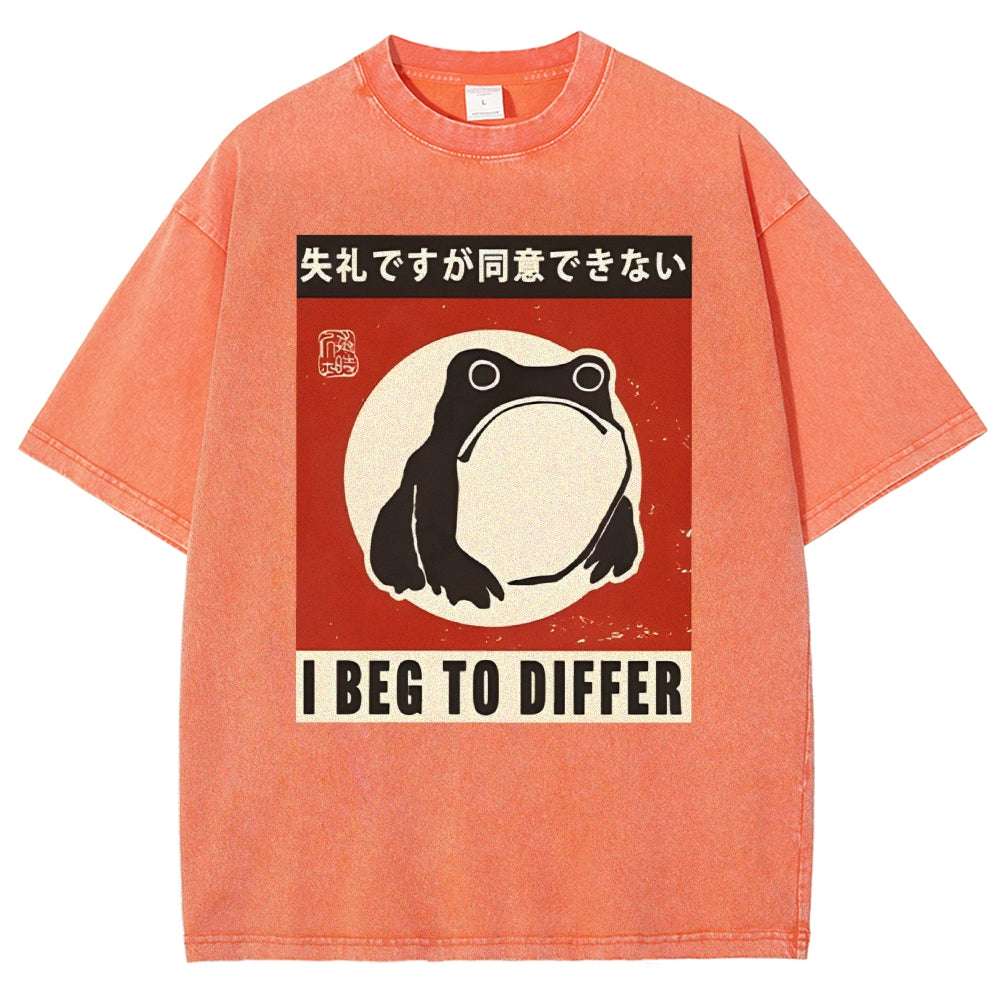 Unisex Japanese Style Frog Printed Washed Tee