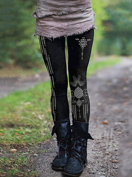 Tribal Stars And Moon Retro Print Leggings