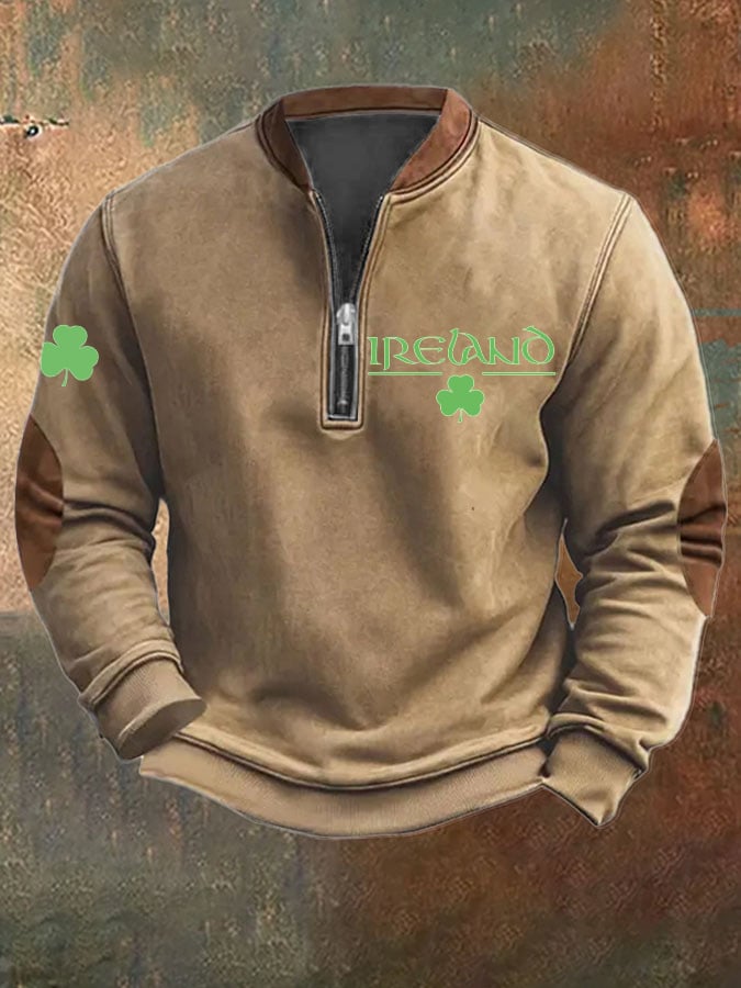 Men's St. Patrick's Day  Print Zipper Collar Sweatshirt