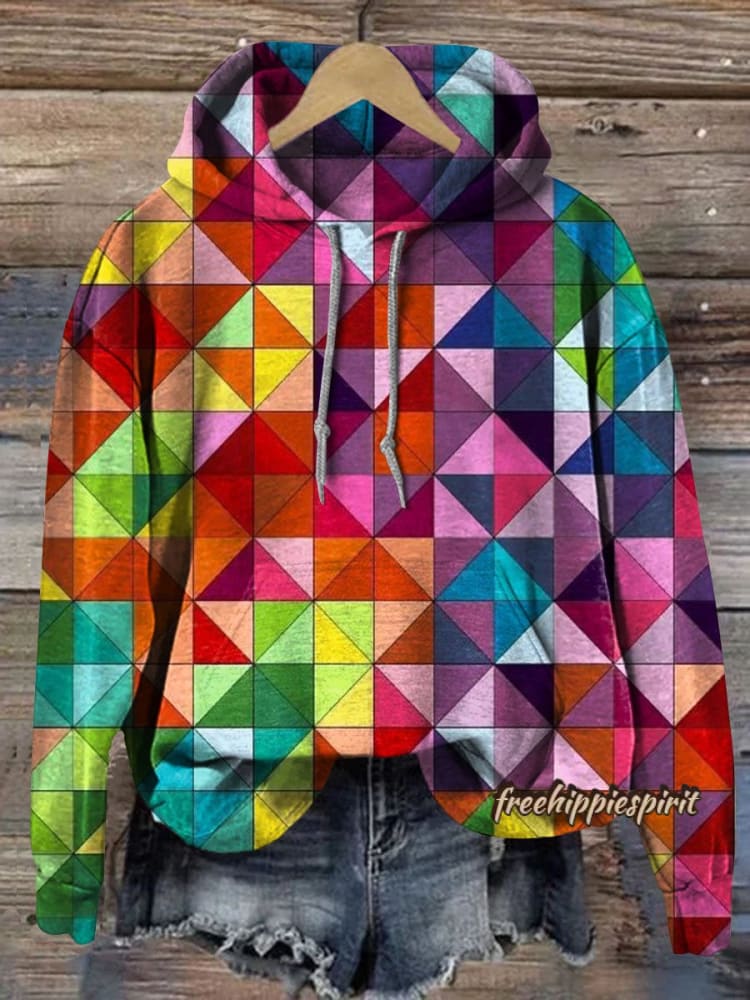 Colorful Plaid Art Print Casual Hoodie