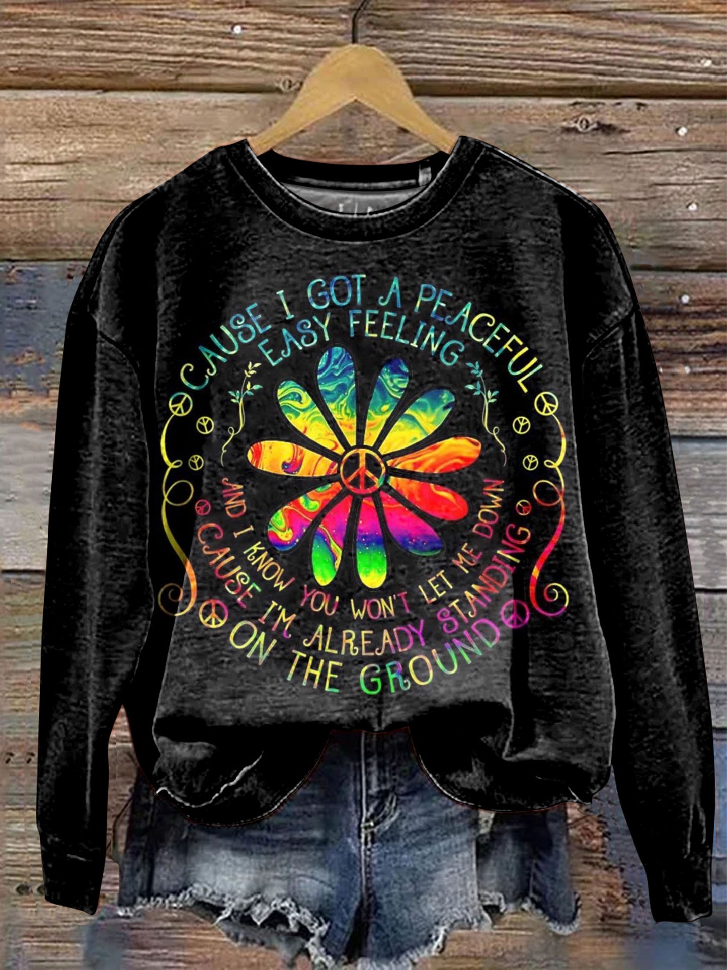 Colorful Love Peace Daisy Hippie Graphic Art Print Casual Sweatshirt