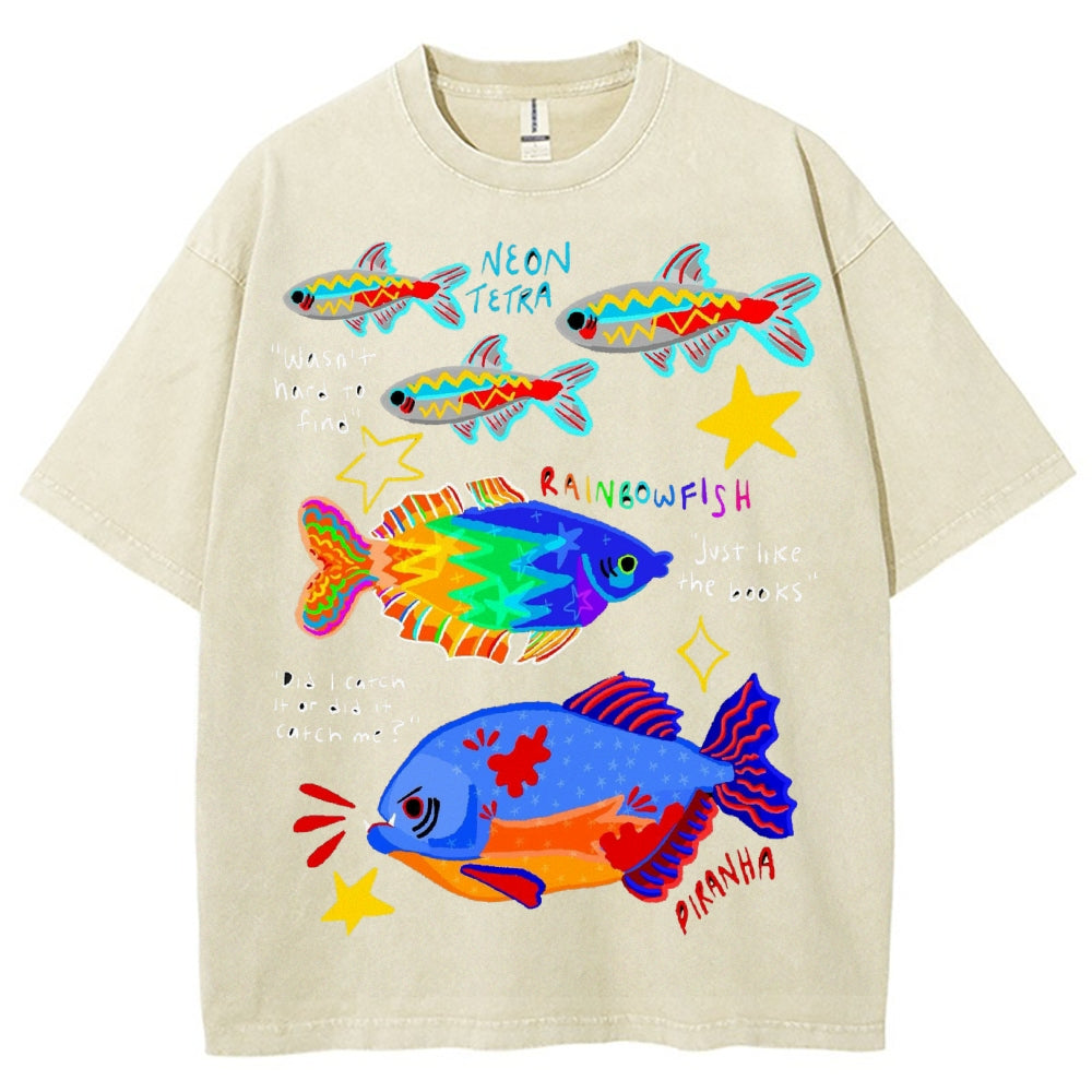 Unisex Rainbow Fish Washed Tee
