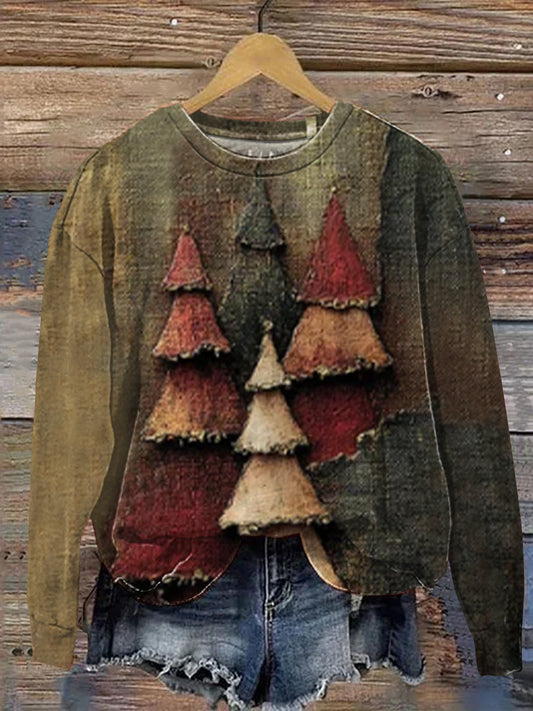 Vintage Christmas Tree Art Print Casual  Sweatshirt