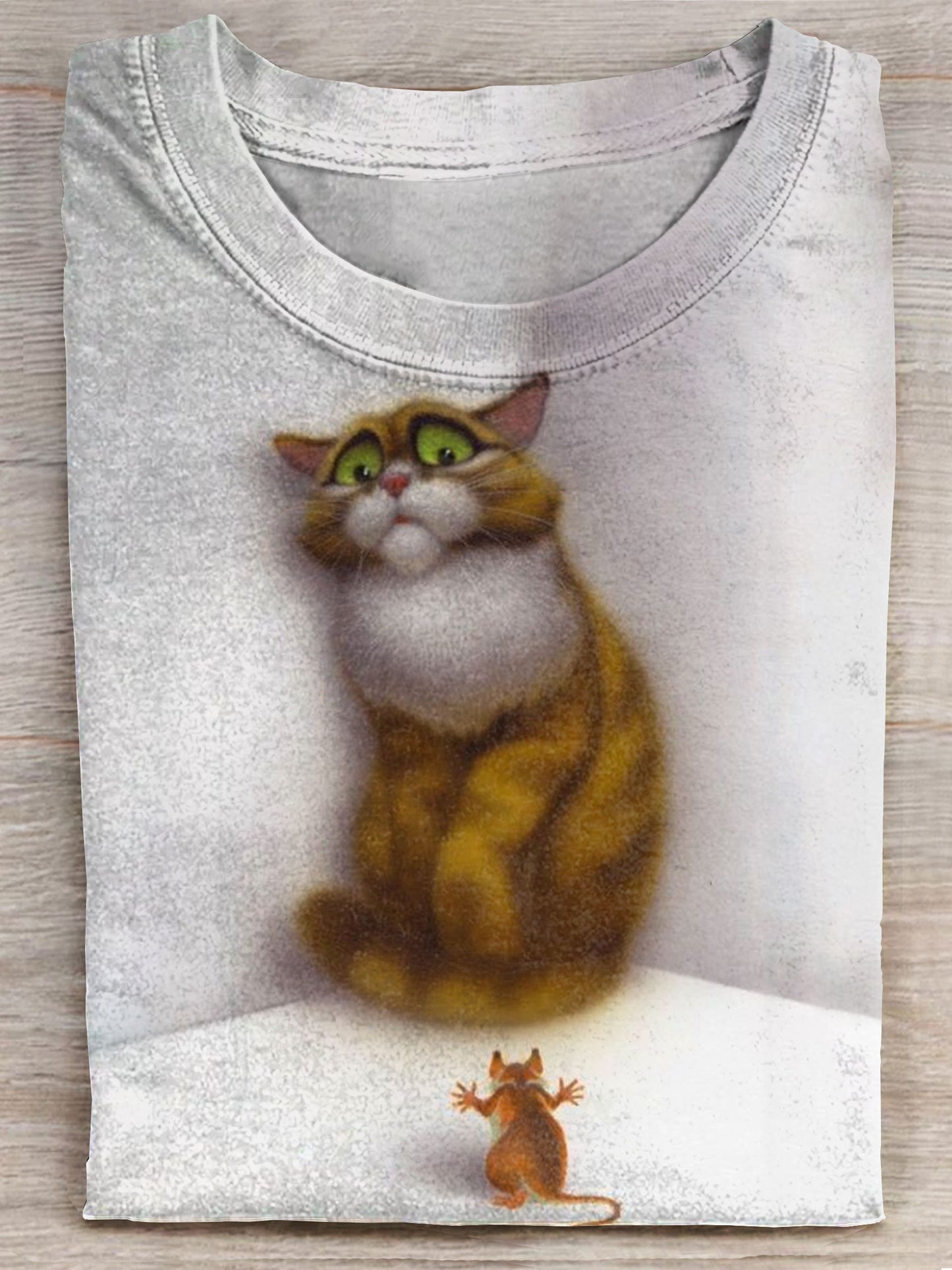 Funny Cat With Mouse Art Print Casaul T-shirt