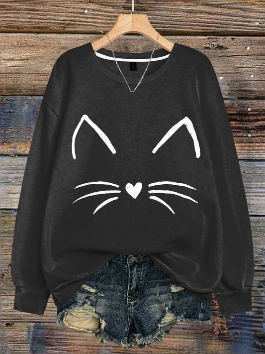 Cute Cat Art Print Casual  Sweatshirt