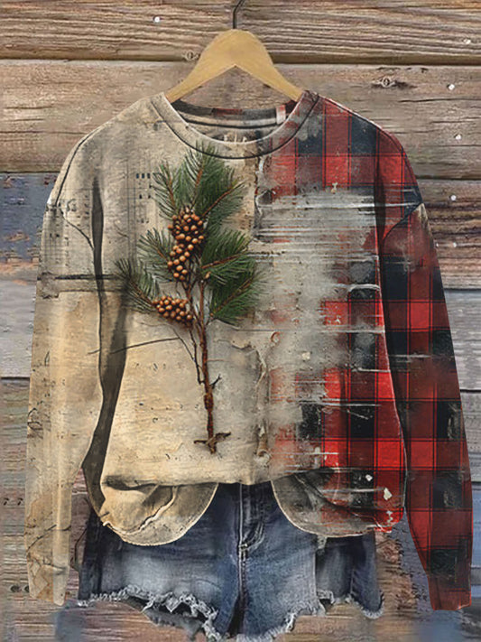 Christmas Plaid Rustic Art Print Casual  Sweatshirt