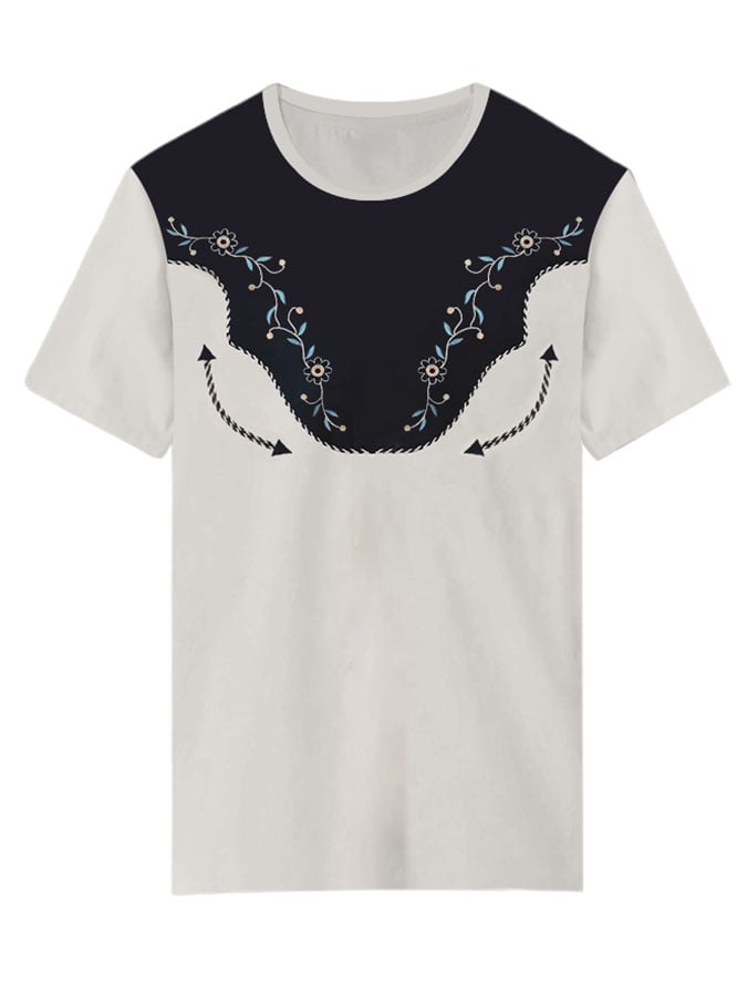 Women's Western Flower Pattern Print Crew Neck T-shirt