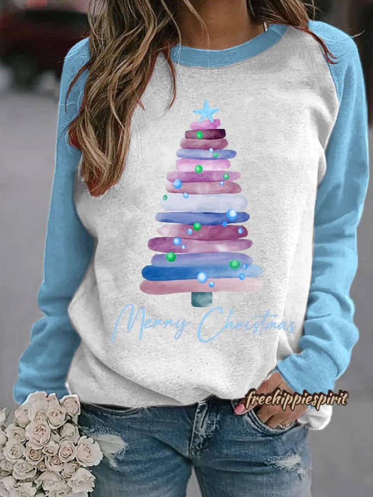 Women's Merry Christmas Tree Print Sweatshirt