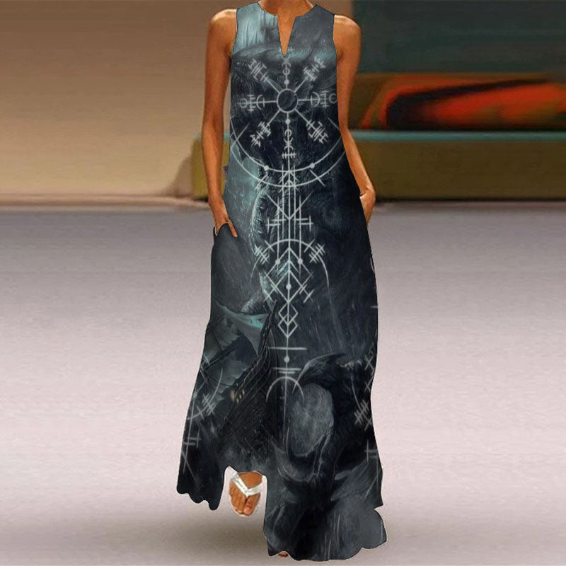 Women'S Tribal Viking Compass Monster Print Dress