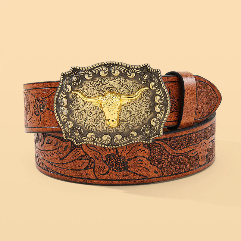 Western Bull Head Print Belt