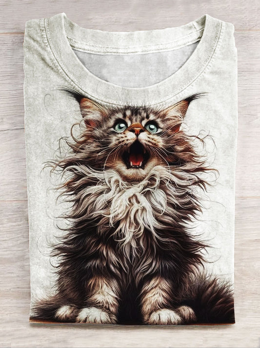 Cat Print Casual Short Sleeve Top