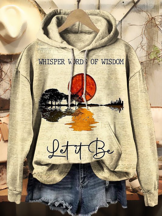 Women's Hippie Whisper Words Of Wisdom Print Casual Hooded Sweatshirt