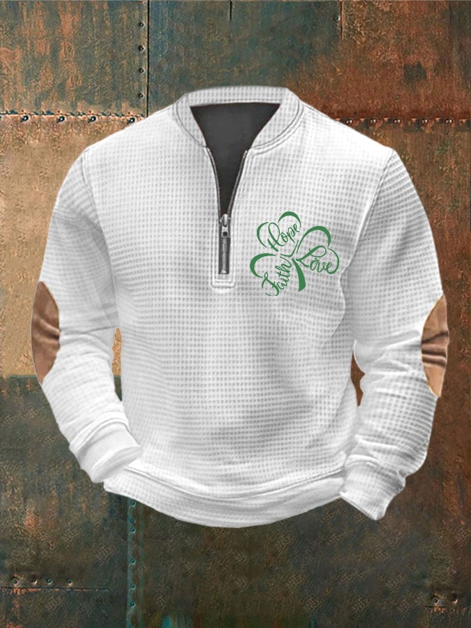 Men's St. Patrick's Day Faith Hope Love Lucky Shamrock Zip-Up Sweatshirt