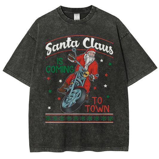 Unisex Santa Claus Printed Washed Tee