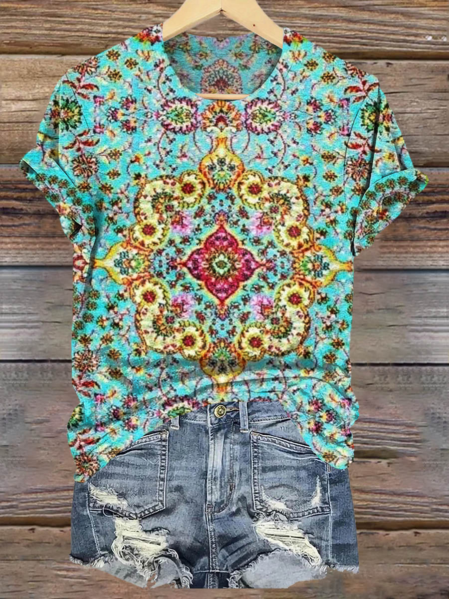 Vintage Ethnic Pattern Art Print Casaul Short Sleeve T-shirt